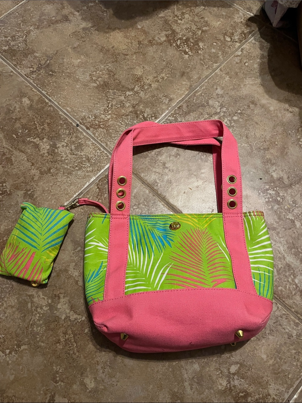 Bright Pink & Green Tropical Tote Bag with coin purse